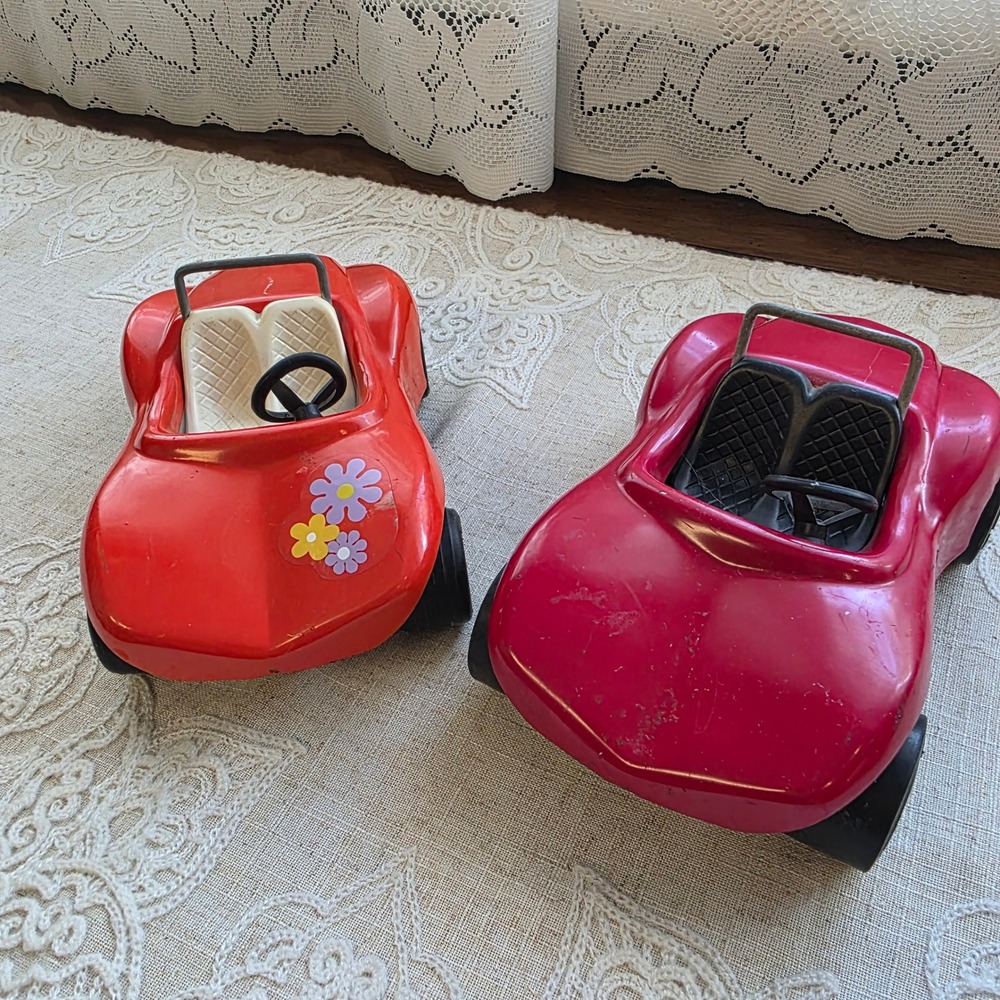 Tonka Vintage Dune Buggy Set 2 6.5" Red Orange Pressed Steel Toy Cars USA